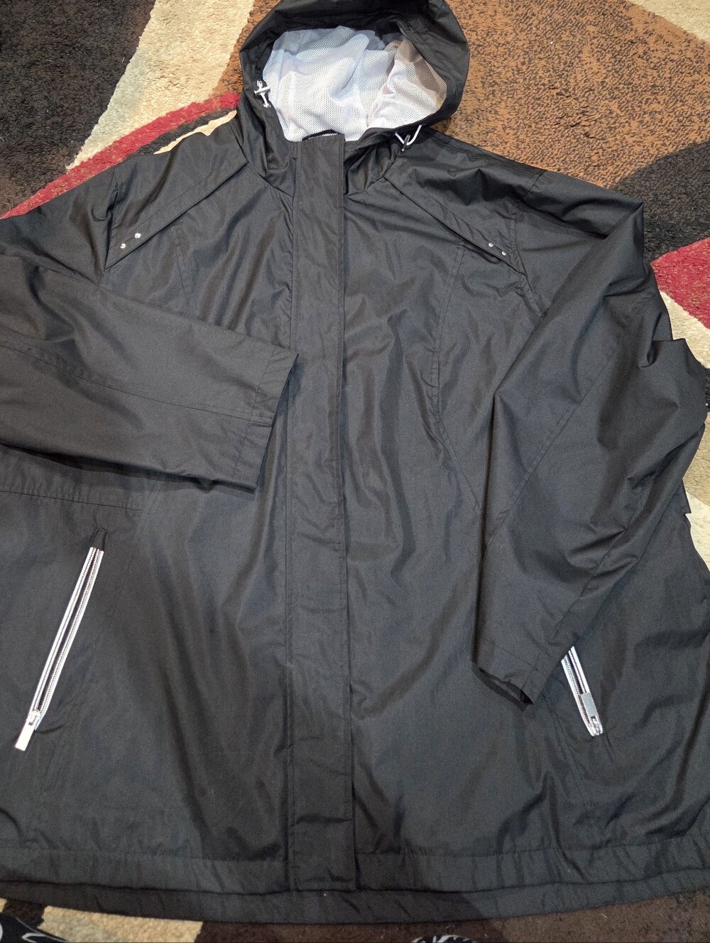 Free Country Black Hooded Raincoat with Reflective Zippers